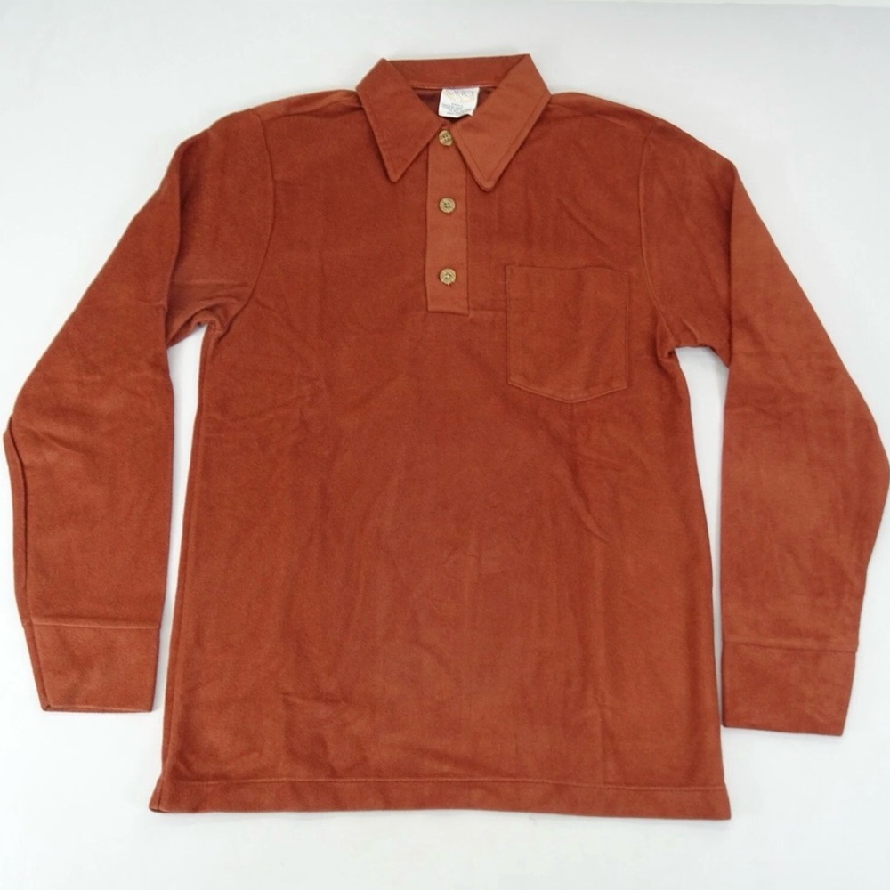 Vintage 70s burnt orange long sleeve rockabilly shirt size s small
